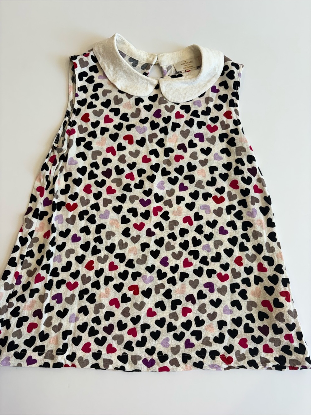 kate spade White Peter Pan Collar Top with Multicolor Heart Print XL
